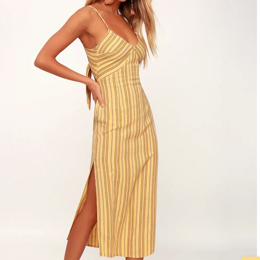 Yellow Striped Tie-Back Midi Dress